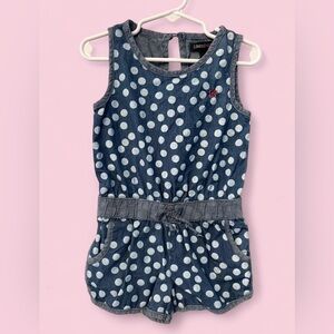 Y2K Limited Too Polka Dot Blue Cotton Chambray Romper | Girls Size 4